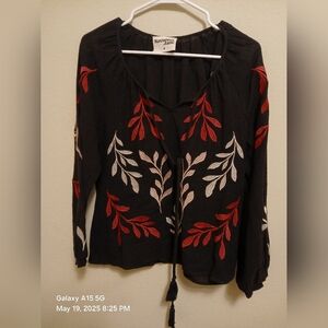 Savanna Jane Black 3/4 Sleeve Tie Front Blouse